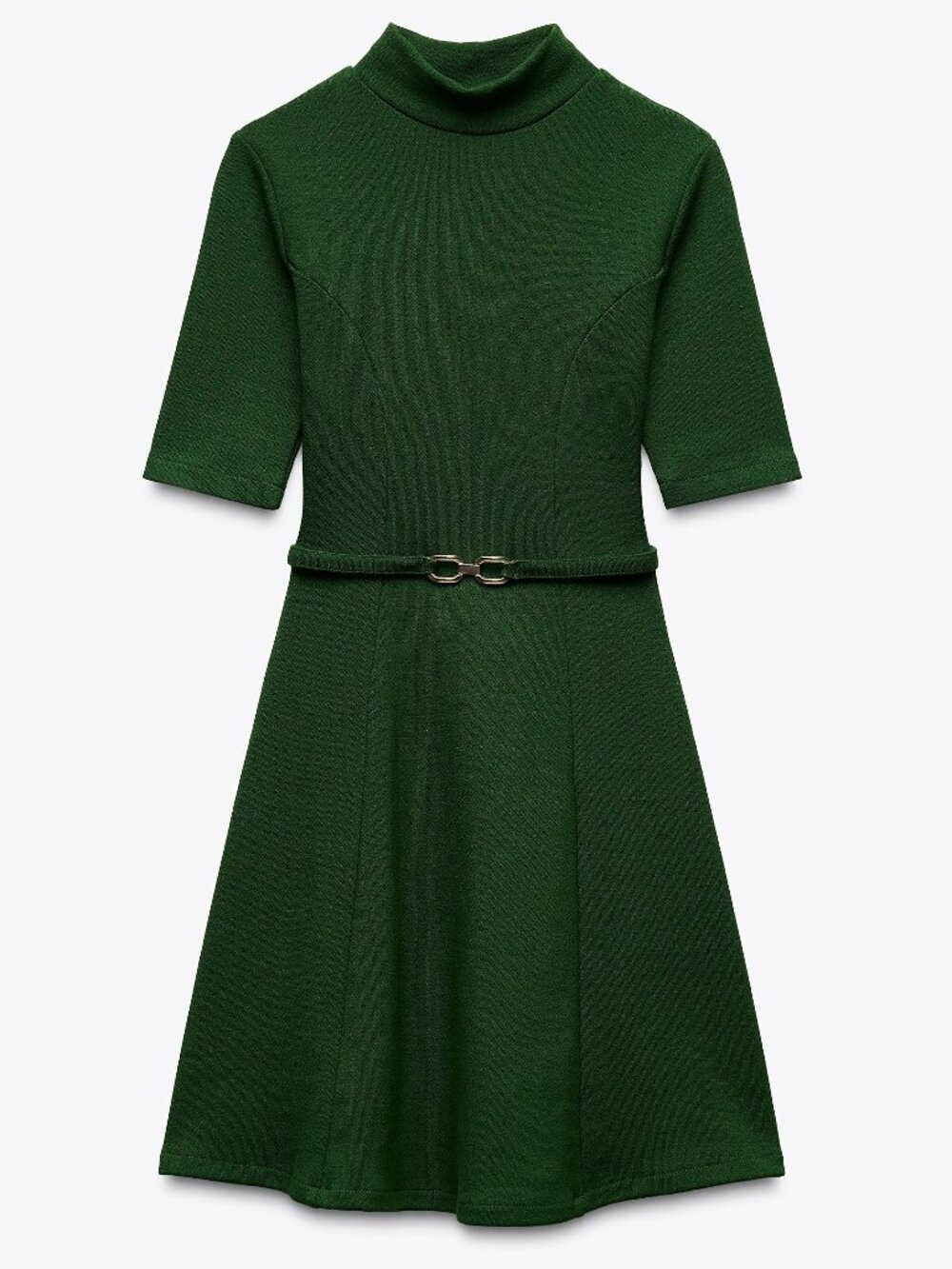 ZARA STRETCH KNIT SKATER DRESS WITH BELT GREEN SIZE SMALL BRAND NEW WITH TAGS